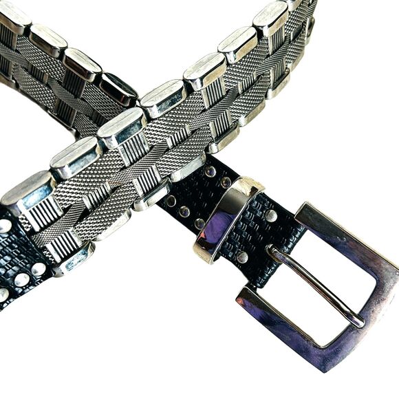 NANNI Heavy Woven Silver Metal Studded Link Belt Unisex 36 Punk Rocker - Flaw